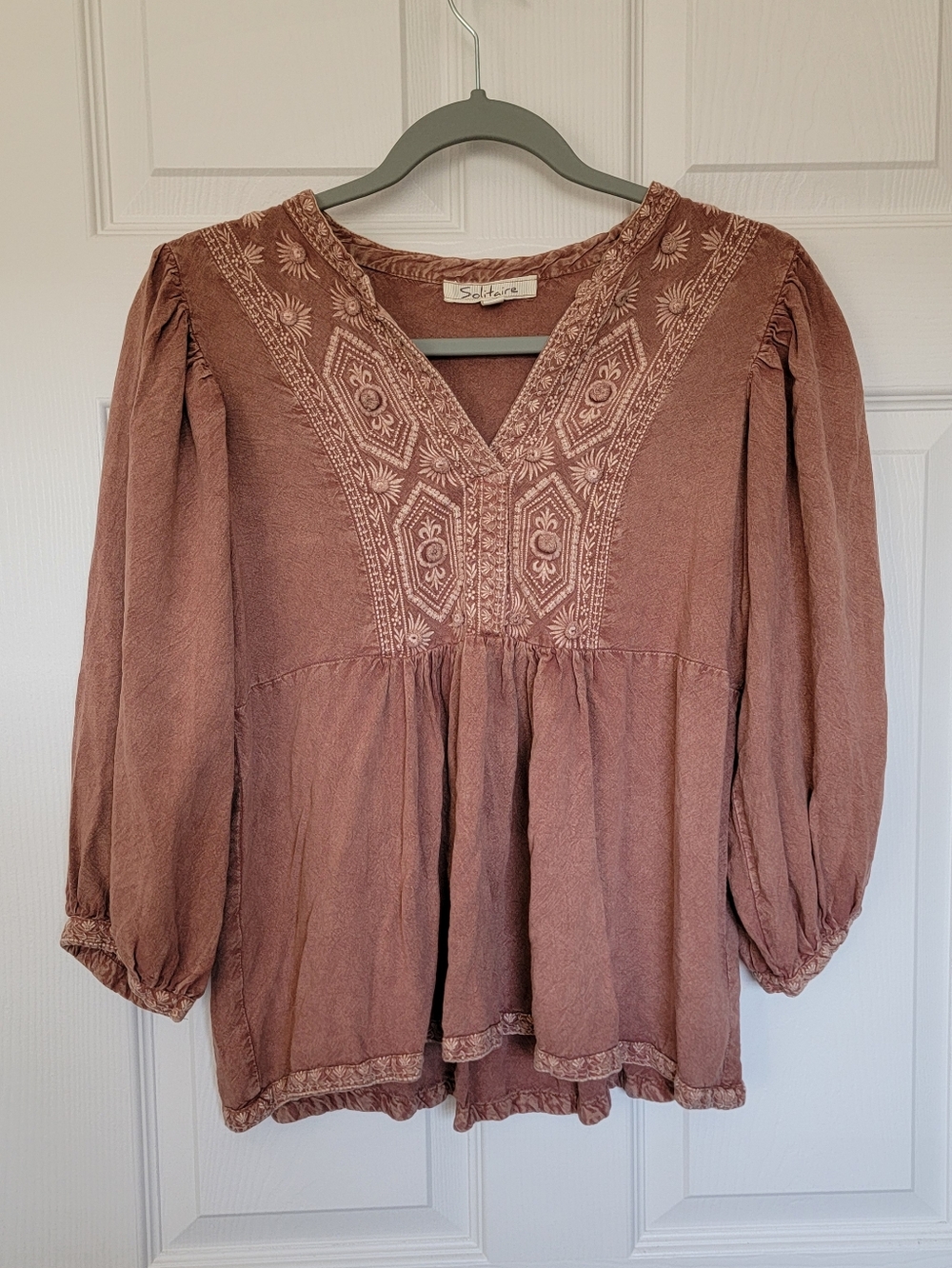 Solitaire Bohemian Style Embroidered Blouse Size Medium